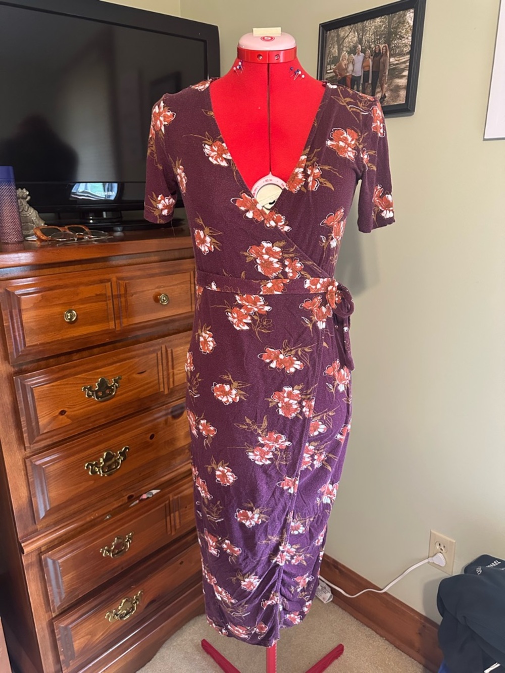 bleuh ciel Plum Floral Wrap Midi Dress